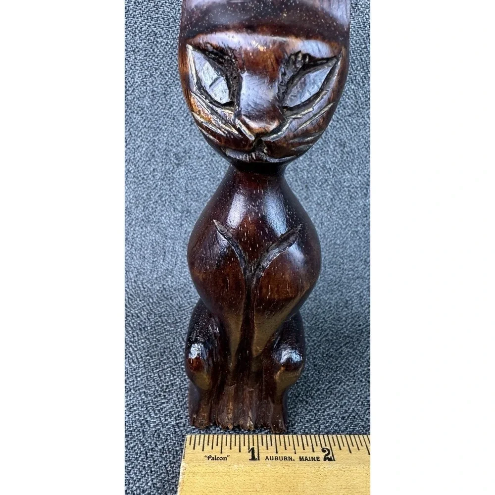 Vintage MCM Hand Carved Siamese Cat 6